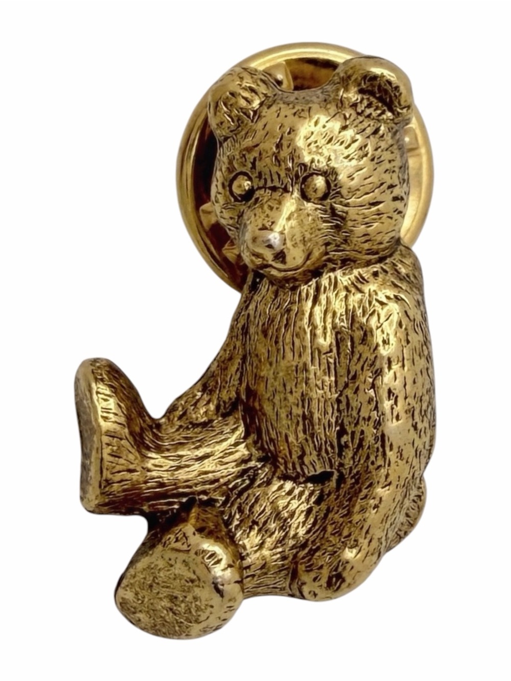 Vintage B.A. Ballou Teddy Bear Lapel Pin Gold Tone Figural Tie Tack Signed